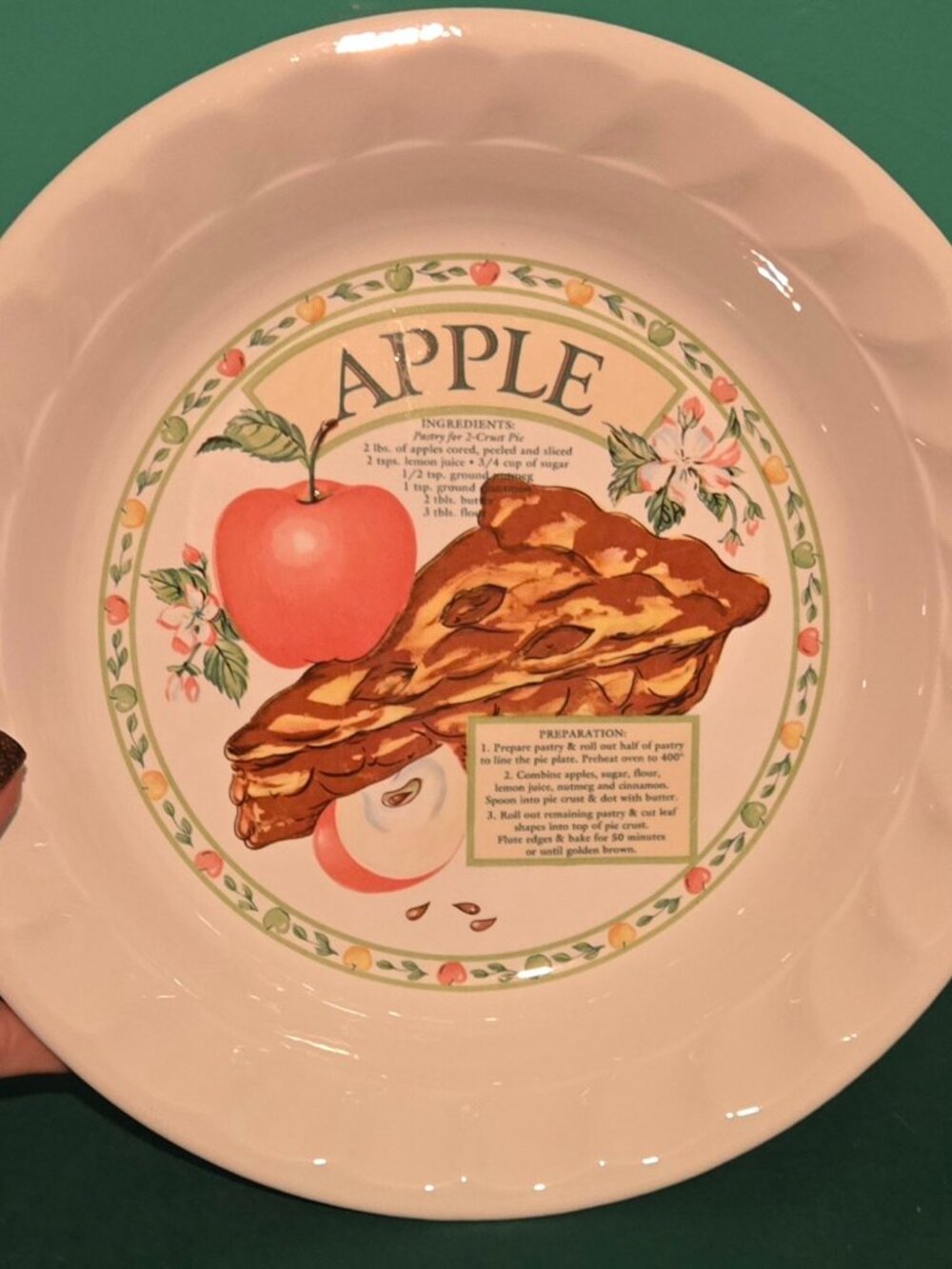 Ceramic Baking Dish Apple Pie Recipe Plate The Golden Pie Collection 10.5"